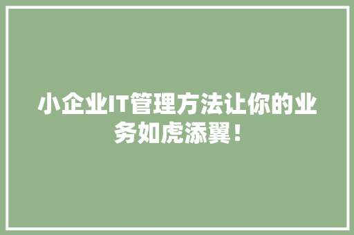 小企业IT管理方法让你的业务如虎添翼！