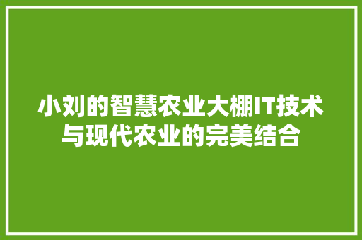 小刘的智慧农业大棚IT技术与现代农业的完美结合
