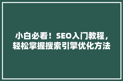 小白必看！SEO入门教程，轻松掌握搜索引擎优化方法