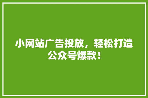 小网站广告投放，轻松打造公众号爆款！