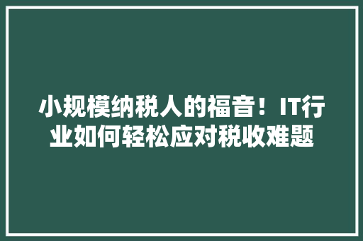 小规模纳税人的福音！IT行业如何轻松应对税收难题
