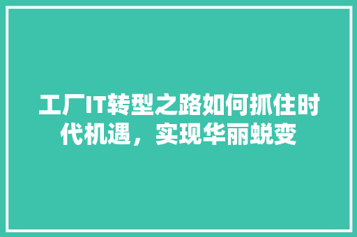 工厂IT转型之路如何抓住时代机遇，实现华丽蜕变