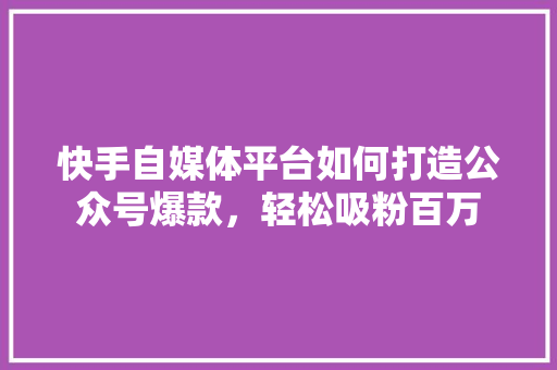 快手自媒体平台如何打造公众号爆款，轻松吸粉百万