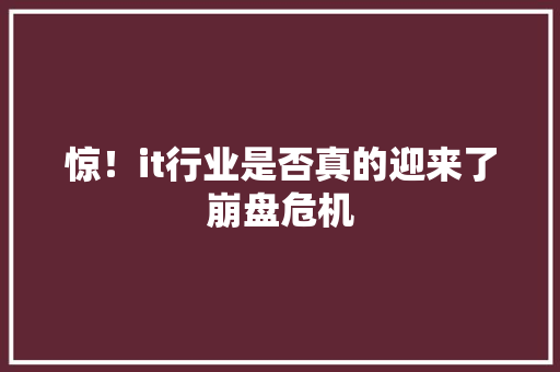 惊！it行业是否真的迎来了崩盘危机