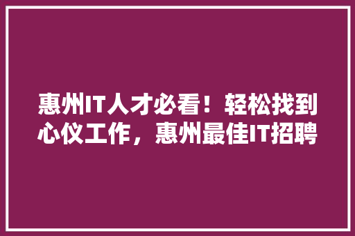惠州IT人才必看！轻松找到心仪工作，惠州最佳IT招聘平台！