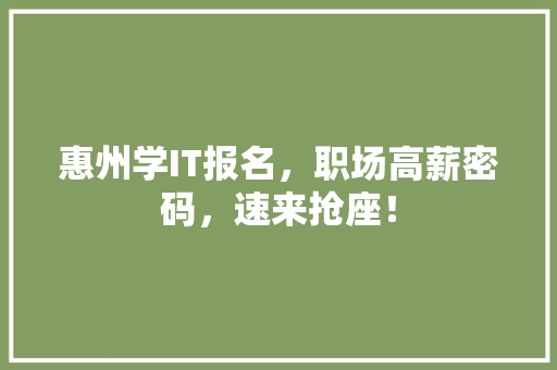 惠州学IT报名，职场高薪密码，速来抢座！
