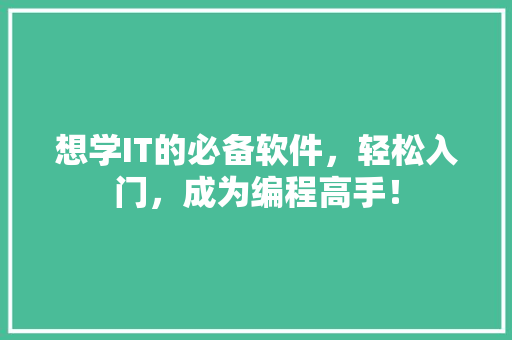 想学IT的必备软件，轻松入门，成为编程高手！