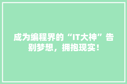 成为编程界的“IT大神”告别梦想，拥抱现实！