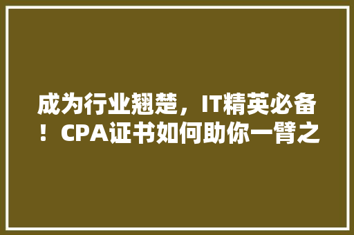 成为行业翘楚，IT精英必备！CPA证书如何助你一臂之力