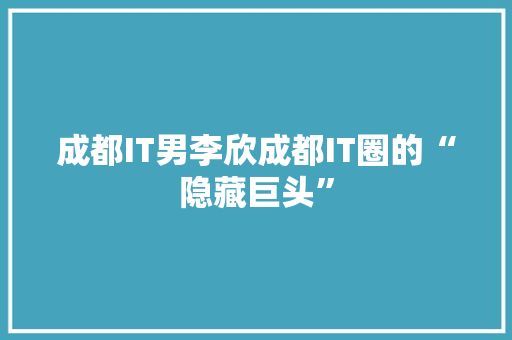成都IT男李欣成都IT圈的“隐藏巨头”