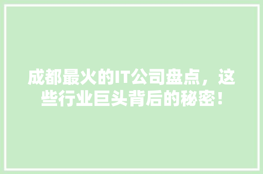 成都最火的IT公司盘点，这些行业巨头背后的秘密！