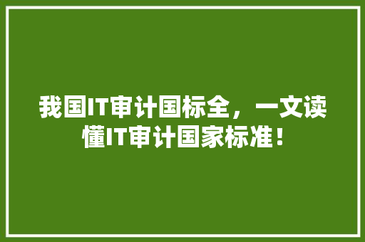 我国IT审计国标全，一文读懂IT审计国家标准！