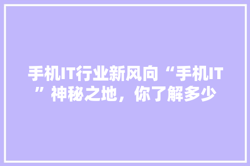 手机IT行业新风向“手机IT”神秘之地，你了解多少