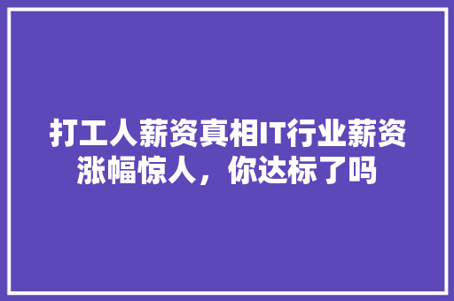 打工人薪资真相IT行业薪资涨幅惊人，你达标了吗