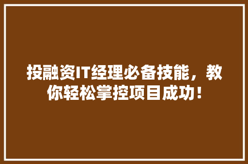 投融资IT经理必备技能，教你轻松掌控项目成功！