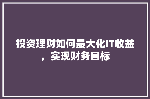 投资理财如何最大化IT收益，实现财务目标