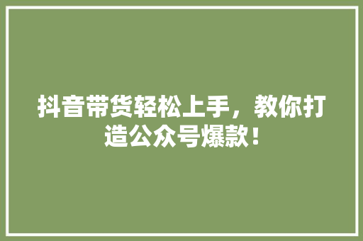 抖音带货轻松上手，教你打造公众号爆款！ 搜狗SEO