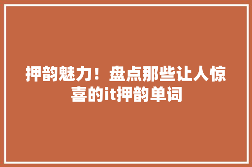 押韵魅力！盘点那些让人惊喜的it押韵单词