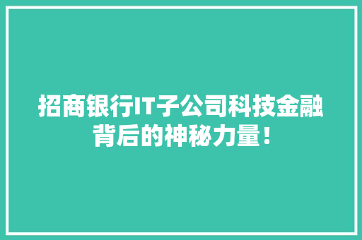 招商银行IT子公司科技金融背后的神秘力量！ 神马SEO