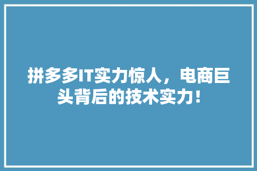 拼多多IT实力惊人，电商巨头背后的技术实力！
