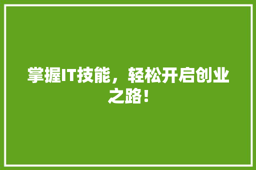 掌握IT技能，轻松开启创业之路！