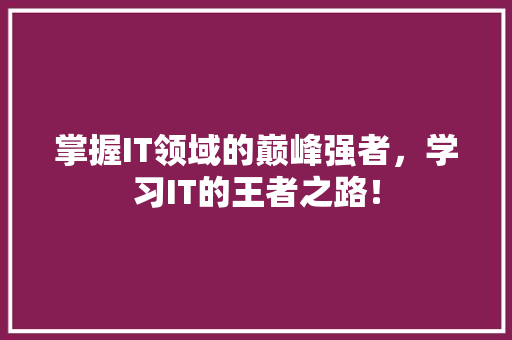 掌握IT领域的巅峰强者，学习IT的王者之路！