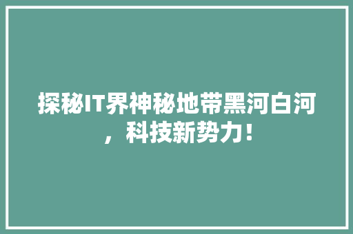 探秘IT界神秘地带黑河白河，科技新势力！