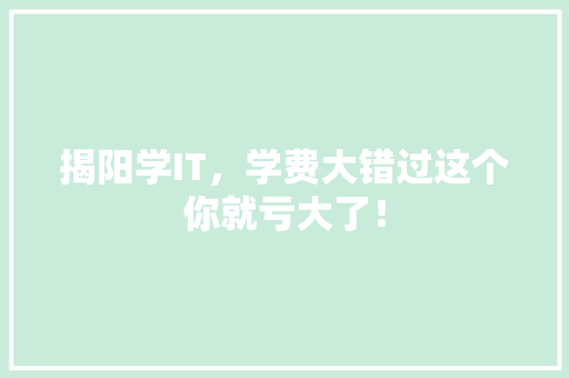 揭阳学IT，学费大错过这个你就亏大了！