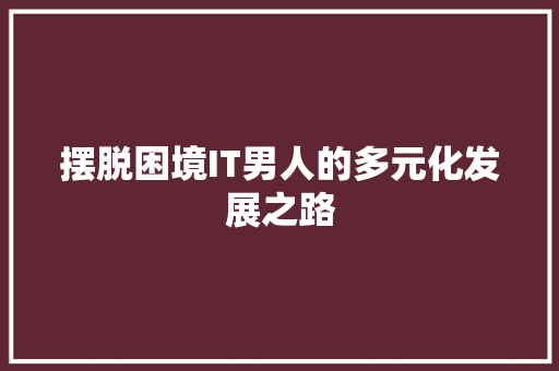 摆脱困境IT男人的多元化发展之路