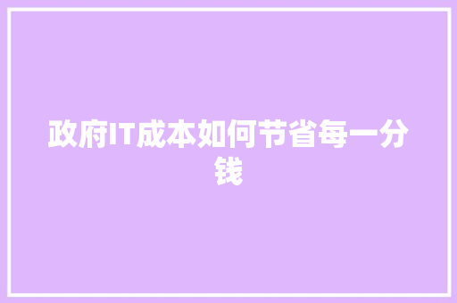 政府IT成本如何节省每一分钱