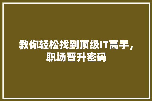教你轻松找到顶级IT高手，职场晋升密码