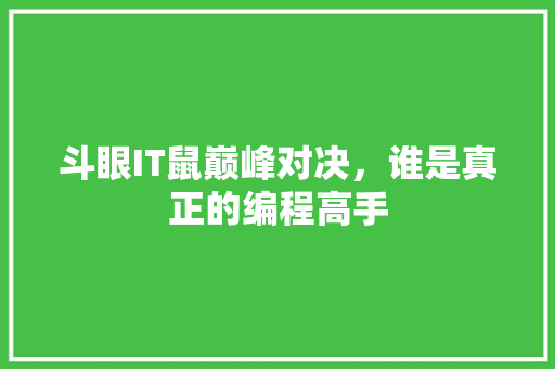 斗眼IT鼠巅峰对决，谁是真正的编程高手