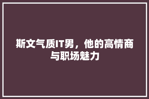 斯文气质IT男，他的高情商与职场魅力