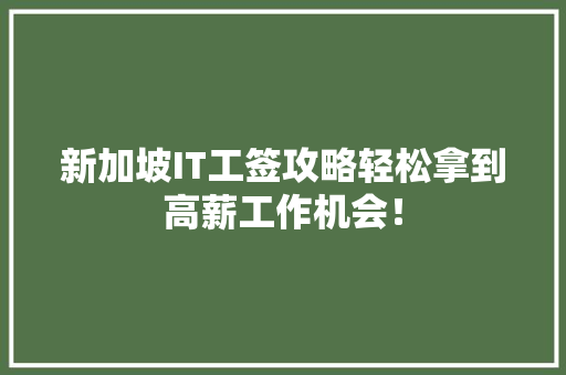 新加坡IT工签攻略轻松拿到高薪工作机会！