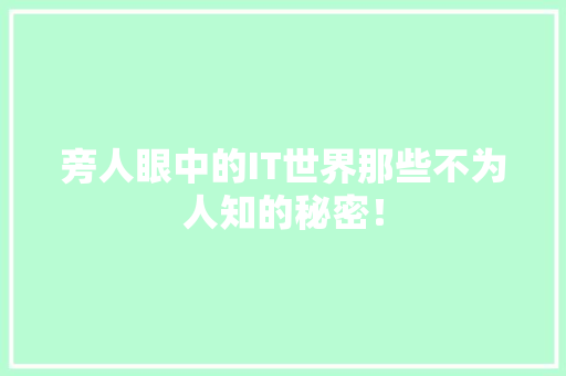 旁人眼中的IT世界那些不为人知的秘密！