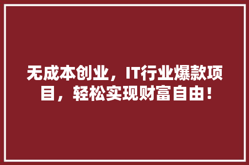 无成本创业，IT行业爆款项目，轻松实现财富自由！ 神马SEO