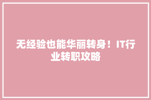 无经验也能华丽转身！IT行业转职攻略