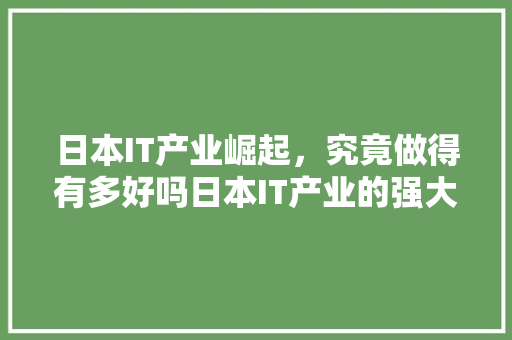 日本IT产业崛起，究竟做得有多好吗日本IT产业的强大之处！