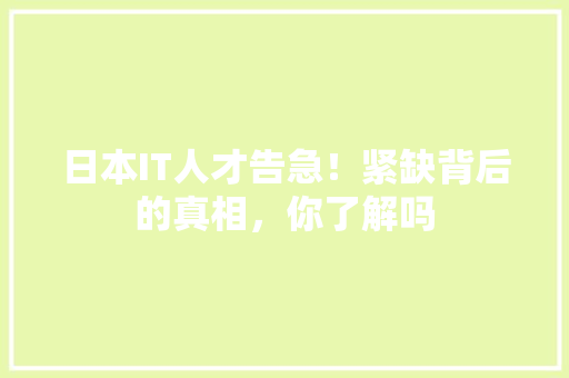 日本IT人才告急！紧缺背后的真相，你了解吗
