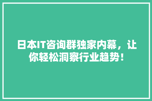 日本IT咨询群独家内幕，让你轻松洞察行业趋势！