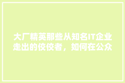 大厂精英那些从知名IT企业走出的佼佼者，如何在公众号打造爆款内容