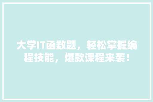大学IT函数题，轻松掌握编程技能，爆款课程来袭！
