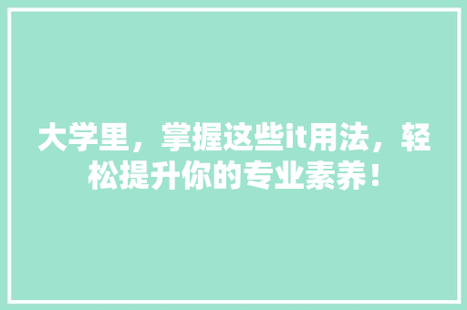 大学里，掌握这些it用法，轻松提升你的专业素养！