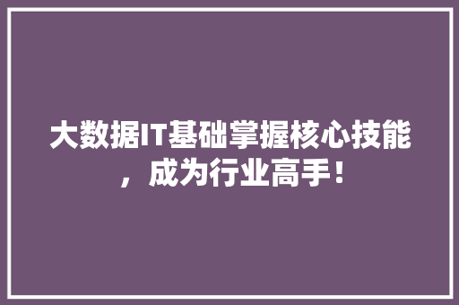大数据IT基础掌握核心技能，成为行业高手！