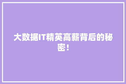大数据IT精英高薪背后的秘密！