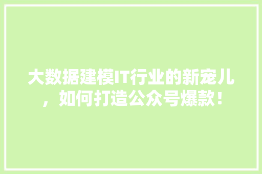 大数据建模IT行业的新宠儿，如何打造公众号爆款！