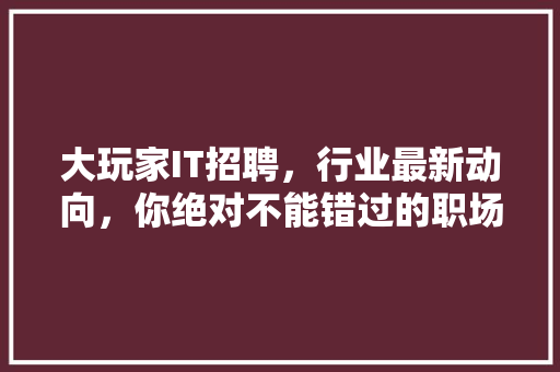 大玩家IT招聘，行业最新动向，你绝对不能错过的职场机遇