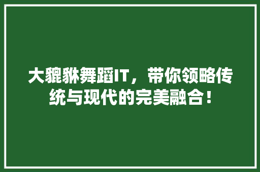 大貔貅舞蹈IT，带你领略传统与现代的完美融合！