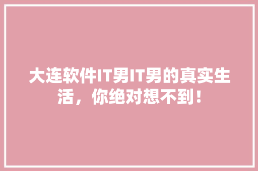 大连软件IT男IT男的真实生活，你绝对想不到！