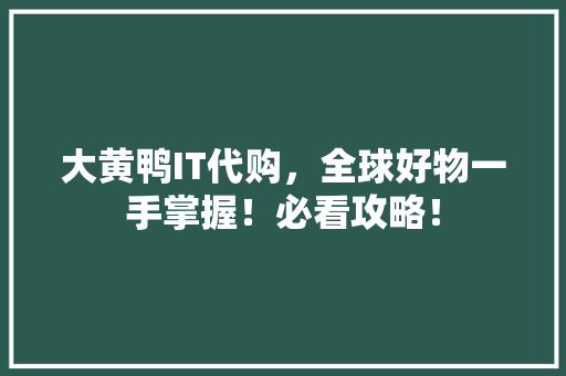大黄鸭IT代购，全球好物一手掌握！必看攻略！
